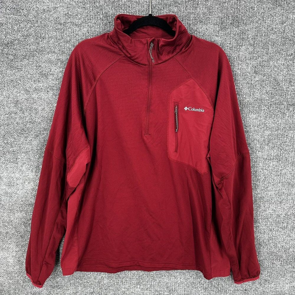 Columbia Single Stout Sweater Mens XL Half Zip Pullover Outdoor Hike Dark Red‎
